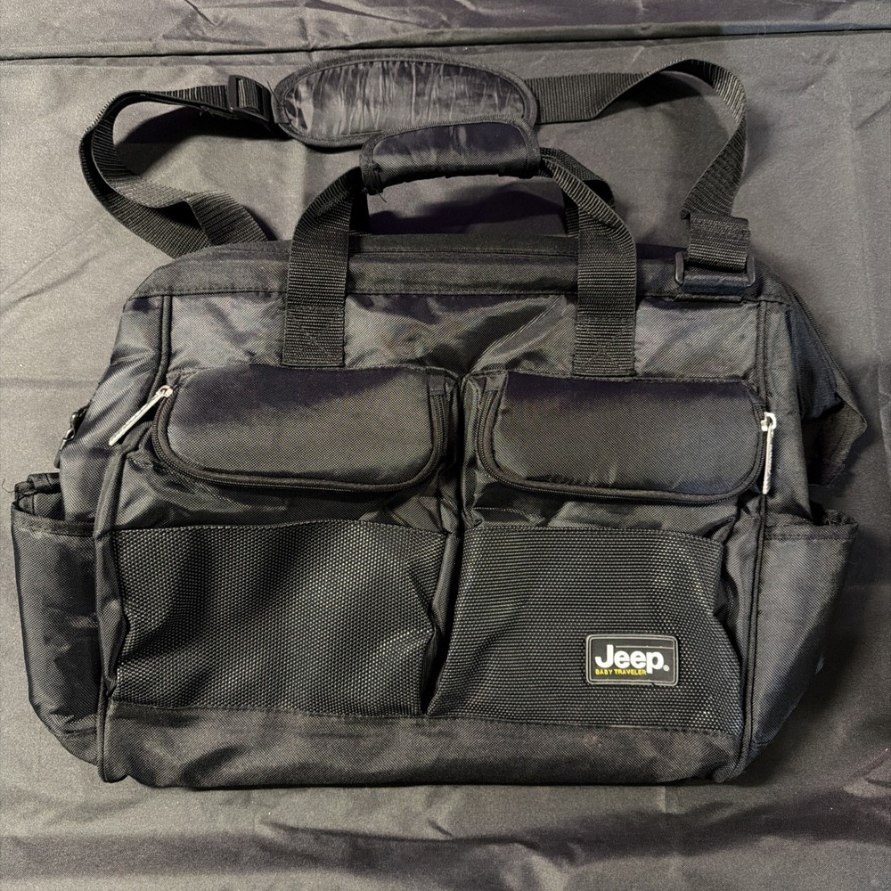 Jeep Baby Traveler Diaper Bag Unisex Black Multi Compartment Pockets Zipper L